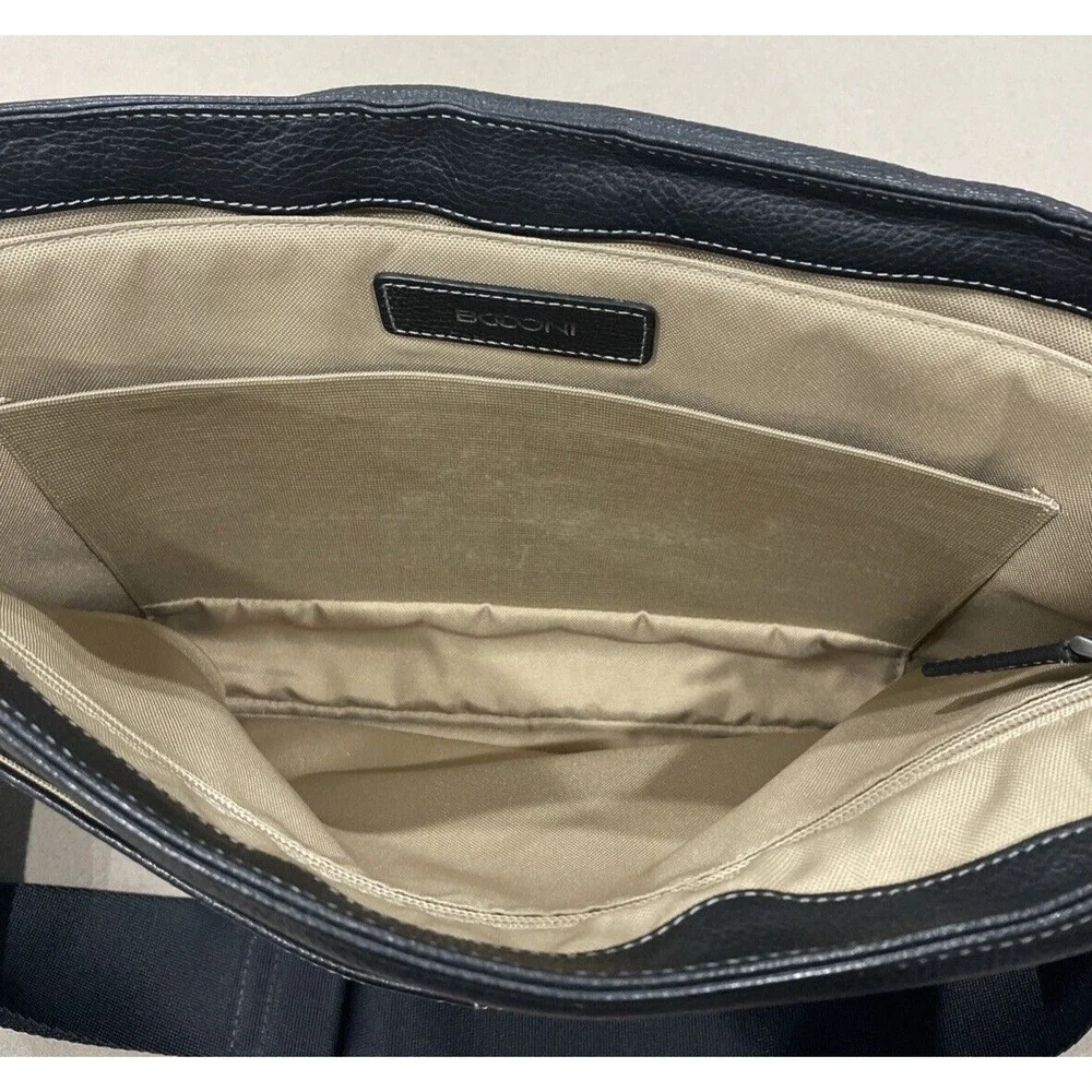BOCONI Black Tumbled Leather Briefcase Padded‎ Attaché Case RFID Protection